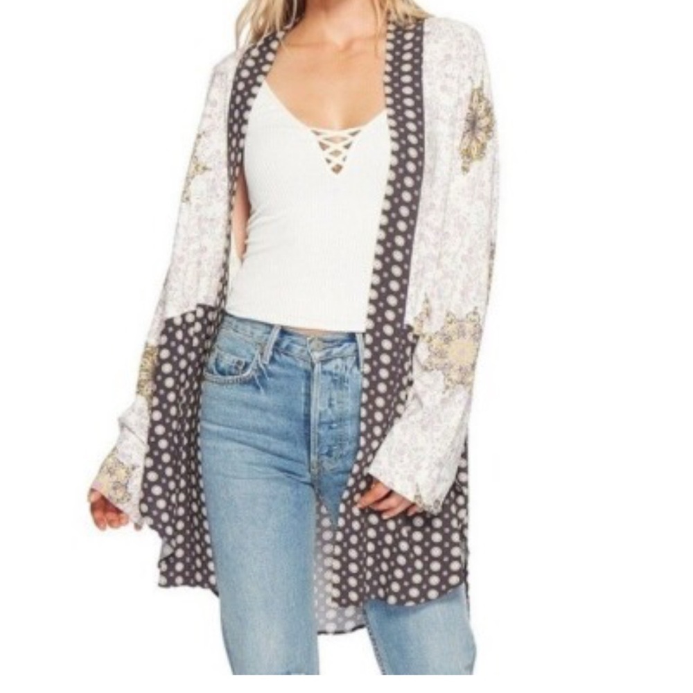Free People Black and White Cardigan Sweater